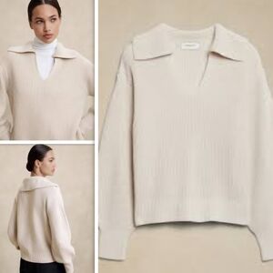 Banana Republic Ribbed Johnny Collar Pullover Sweater In Cream - Small